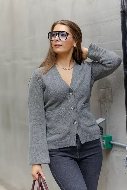 Arnie Says Tate Cardigan Grey Melange strikk 