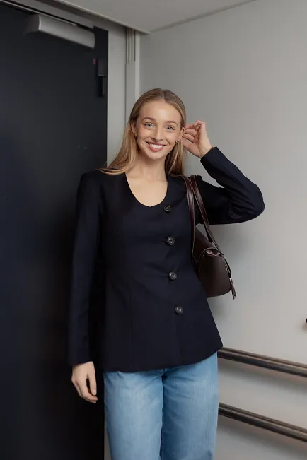 SB Collarless Blazer Dark Navy dressjakke