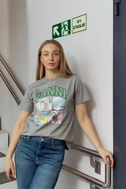 GANNI Basic Cotton Jersey Bear Comic Teddy Paloma t-skjorte