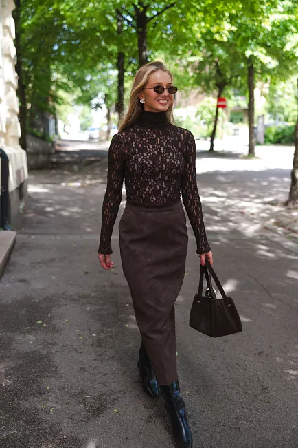 Twist&Tango Yara Faux Suede Skirt Mocha Brown skinnskjørt 2