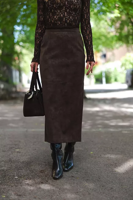 Twist&Tango Yara Faux Suede Skirt Mocha Brown skinnskjørt
