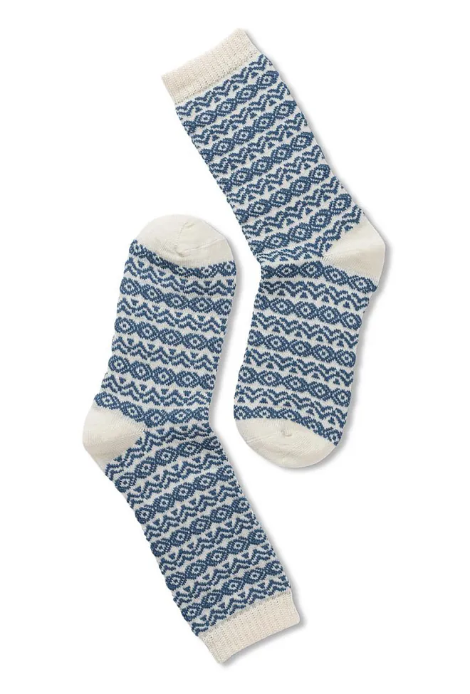 Note By Syversen Wool Pattern Socks Offwhite/Jeansblue ullsokker 2