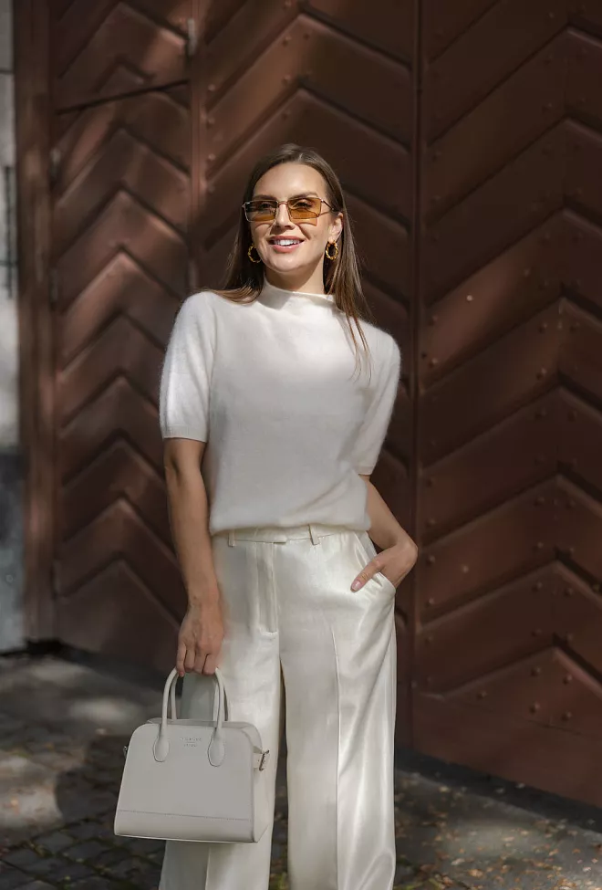 Carma Collection Rigmor Cashmere SS Knit Ivory kasjmirgenser 5
