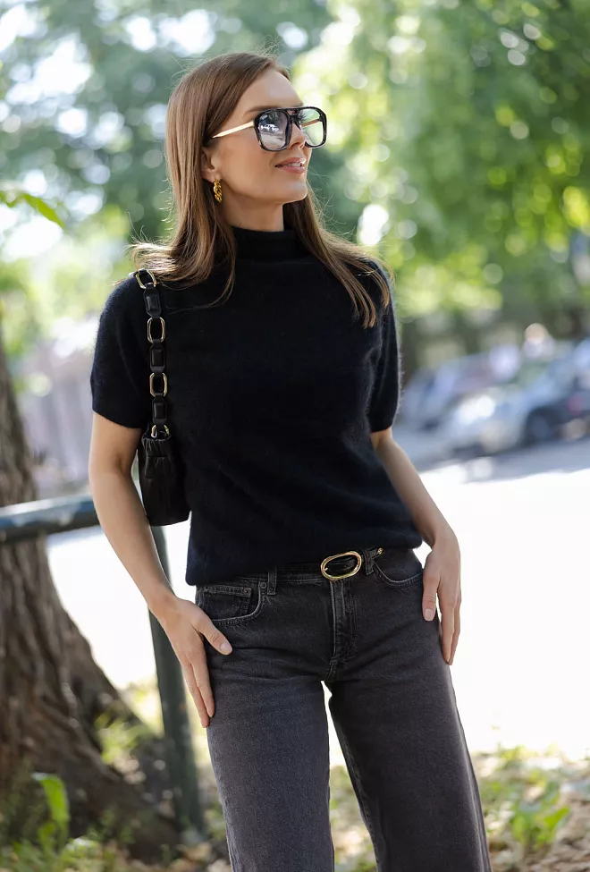 Carma Collection Rigmor Cashmere SS Knit Black kasjmirgenser