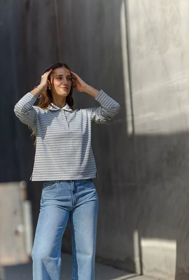 My Essential Wardrobe Klara MW LS Polo Blouse Peal Blue Striped genser 10