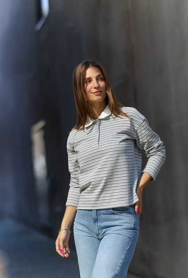 My Essential Wardrobe Klara MW LS Polo Blouse Peal Blue Striped genser 8