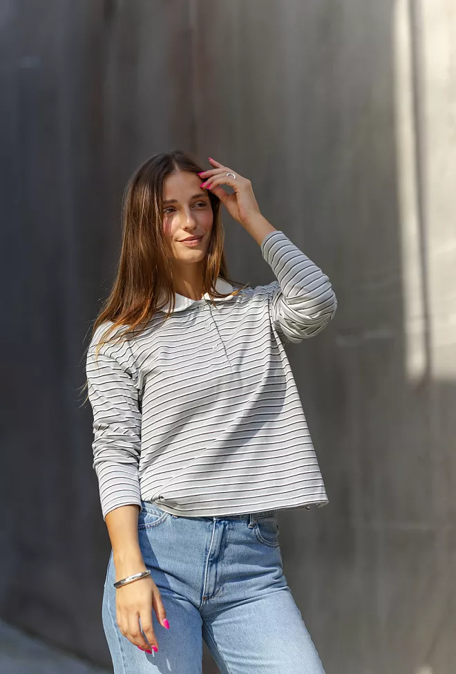 My Essential Wardrobe Klara MW LS Polo Blouse Peal Blue Striped genser