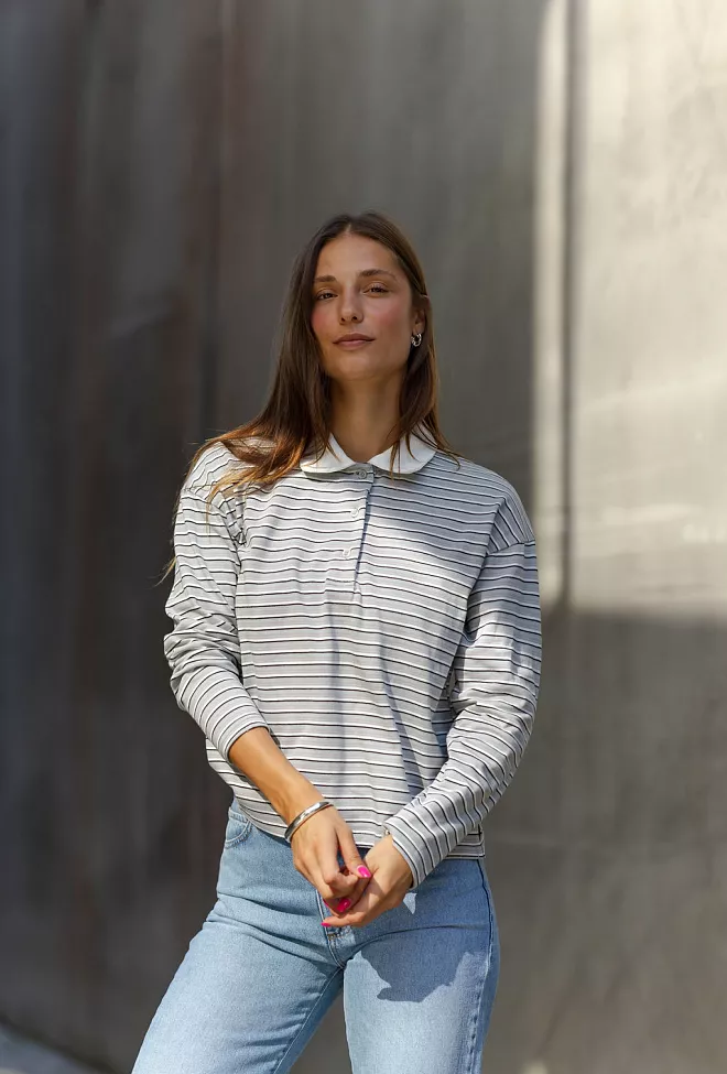 My Essential Wardrobe Klara MW LS Polo Blouse Peal Blue Striped genser 9