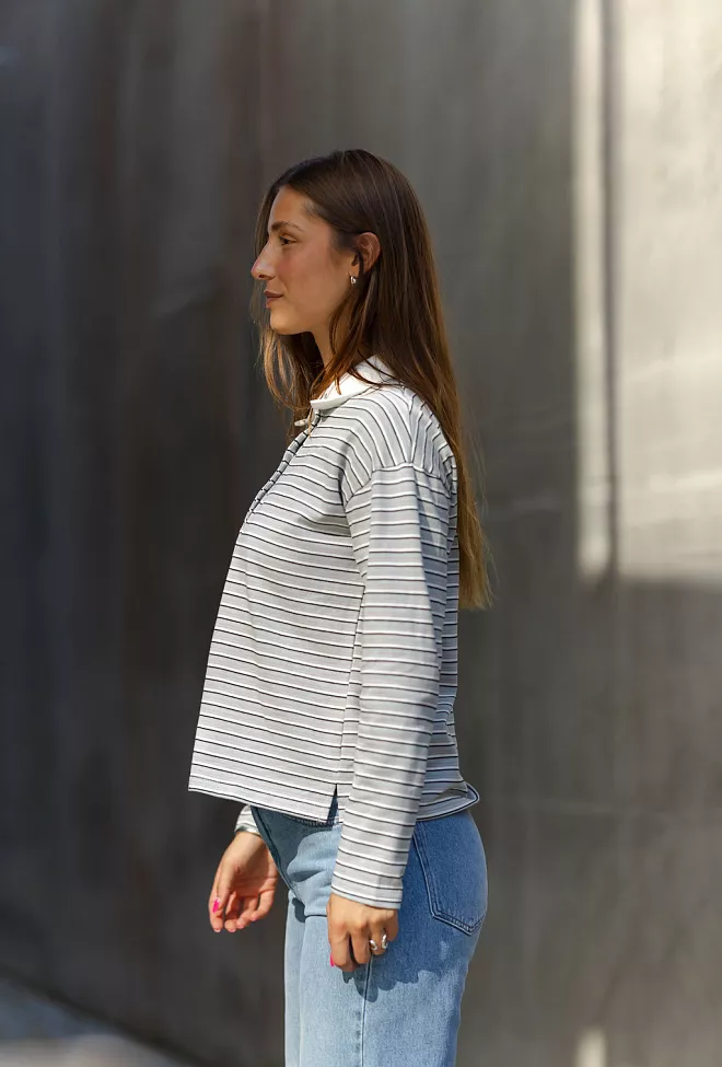 My Essential Wardrobe Klara MW LS Polo Blouse Peal Blue Striped genser 5