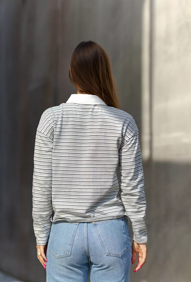My Essential Wardrobe Klara MW LS Polo Blouse Peal Blue Striped genser 6