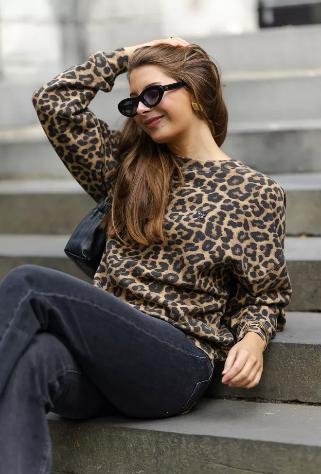 Anine Bing Miles Sweatshirt Black And Brown Leopard collegegenser