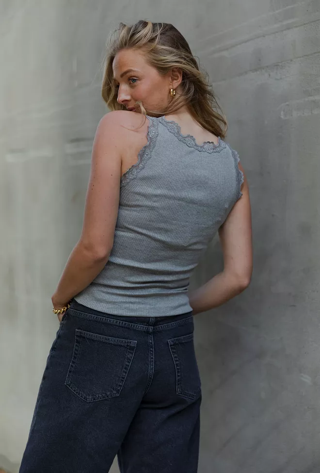 Rosemunde RW Babette SL U-Neck Lace Top Grey Melange singlet 6