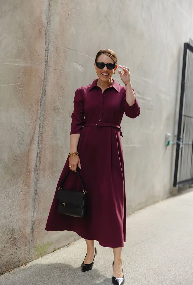 Hiil studio Julie 3/4 Sleeve Dress Bordeaux kjole