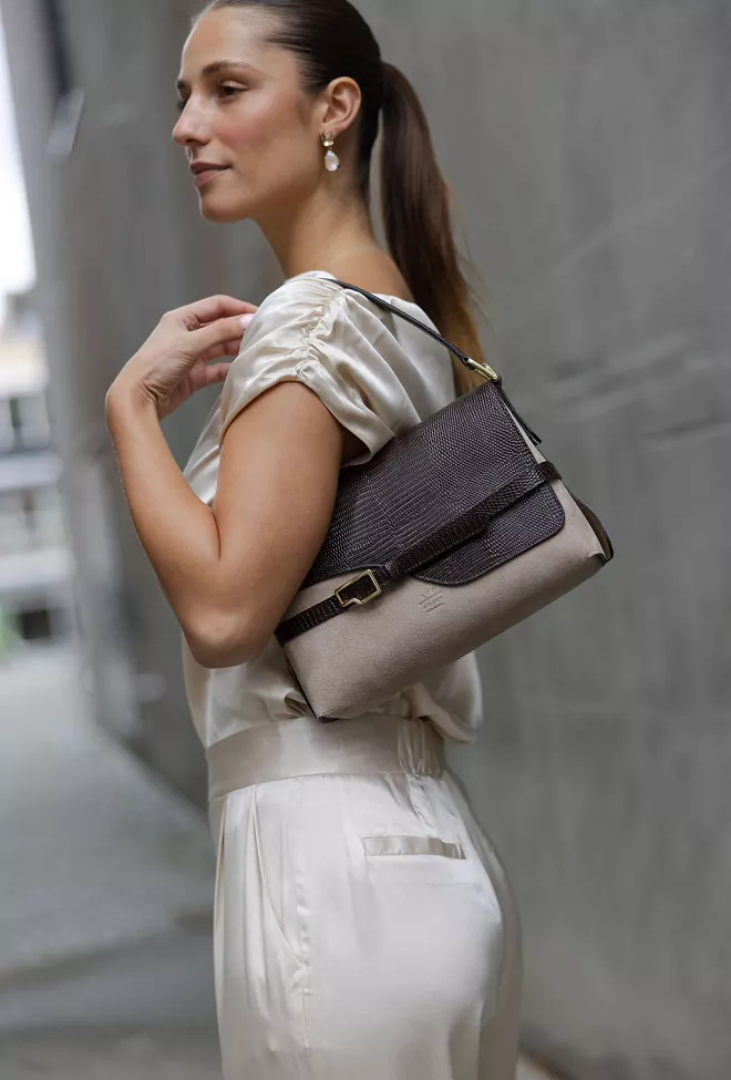 Lierna Avena Walnut Suede/Printed Lizard skulderveske