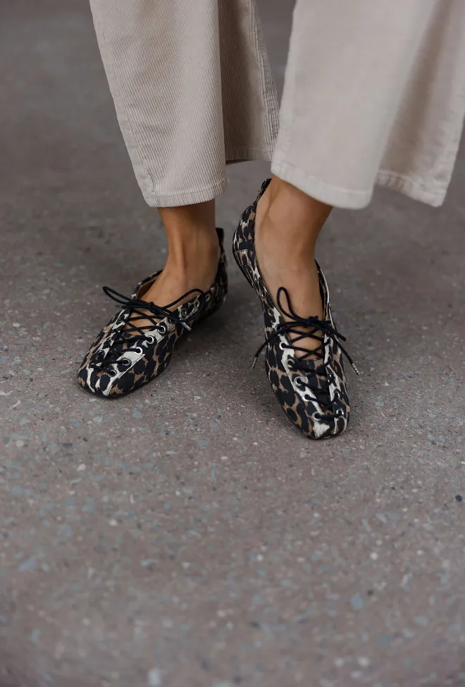 GANNI Lace Up Ballerina Denim Print Leopard ballerinasko 5
