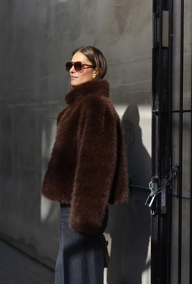 carma collection åse faux fur jacket brown jakke fuskepels brun 3