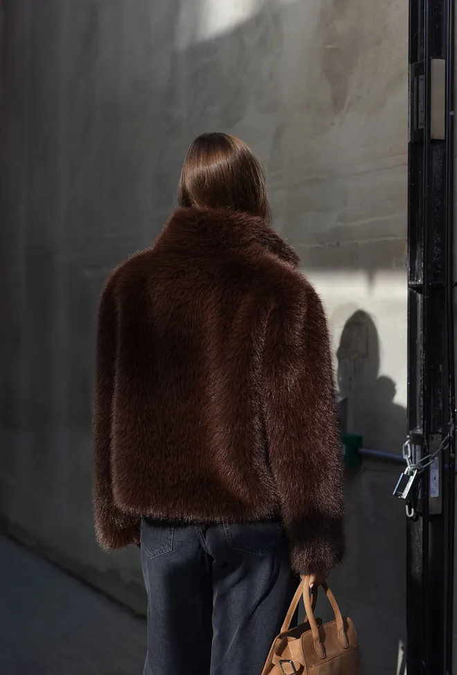 carma collection åse faux fur jacket brown jakke fuskepels brun 5