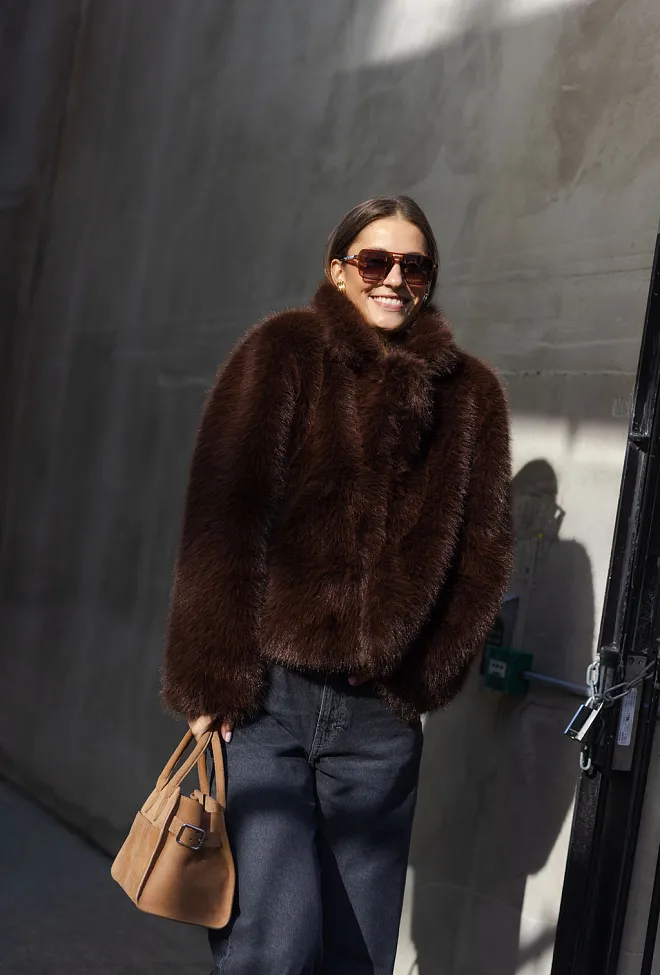 carma collection åse faux fur jacket brown jakke fuskepels brun 6