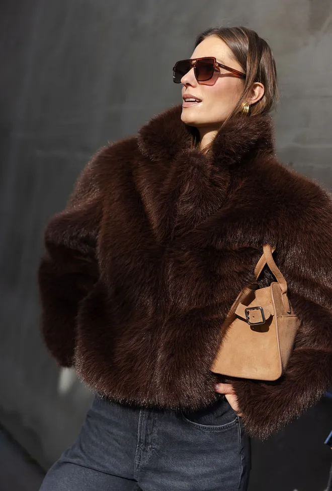 carma collection åse faux fur jacket brown jakke fuskepels brun 4