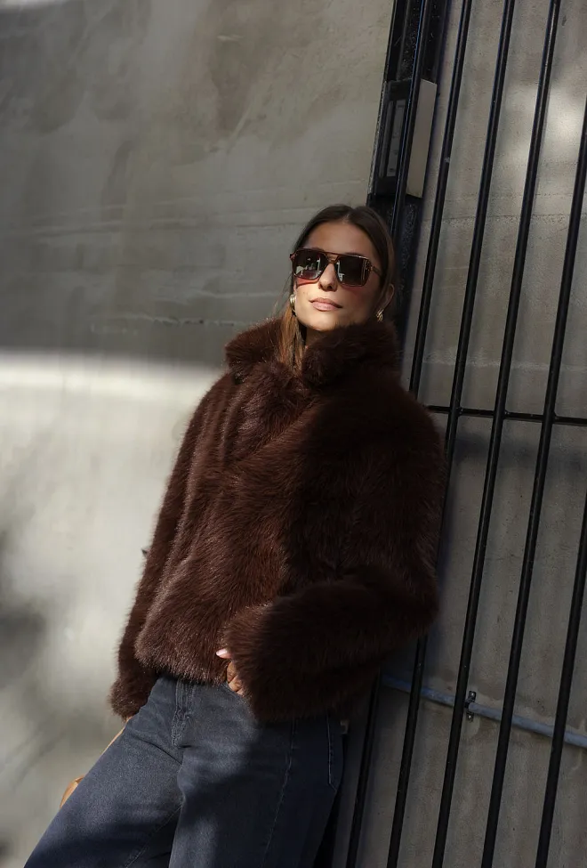 carma collection åse faux fur jacket brown jakke fuskepels brun 7