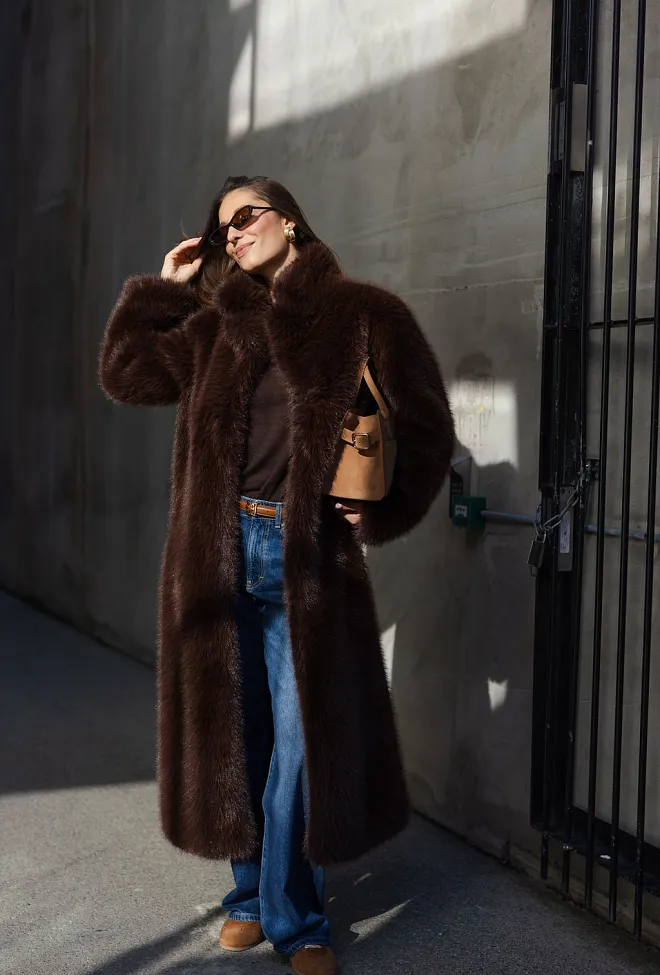 carma collection åse faux fur coat brown kåpe brun 1