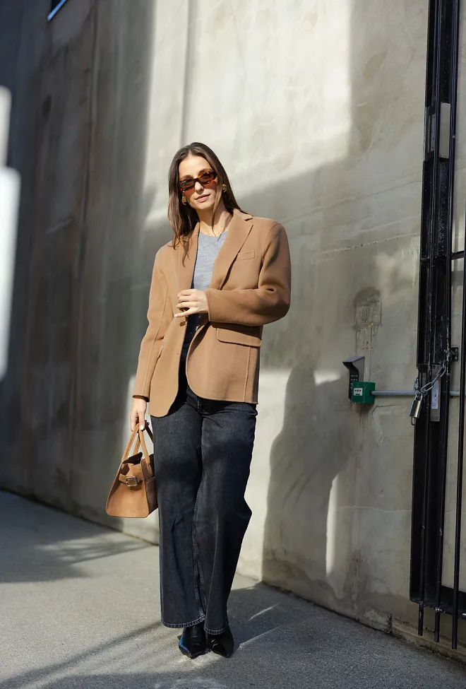 Anine Bing Quinn Blazer Camel Cashmere Blend 1
