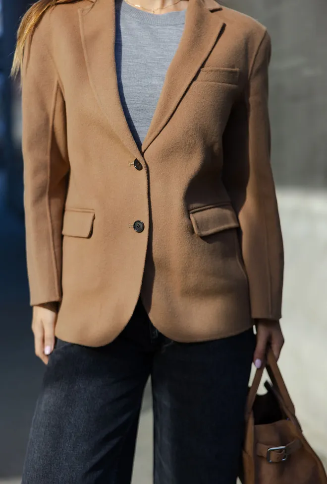 Anine Bing Quinn Blazer Camel Cashmere Blend 2