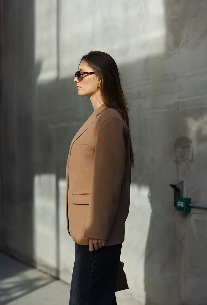 Anine Bing Quinn Blazer Camel Cashmere Blend 4