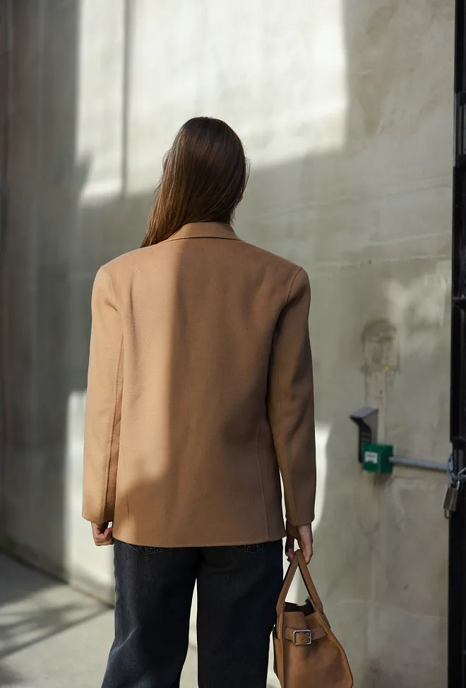 Anine Bing Quinn Blazer Camel Cashmere Blend 5