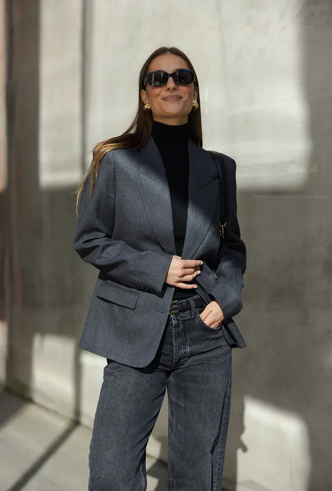 Anine Bing ross single-breasted blazer dark heather grey grå dressjakke 2