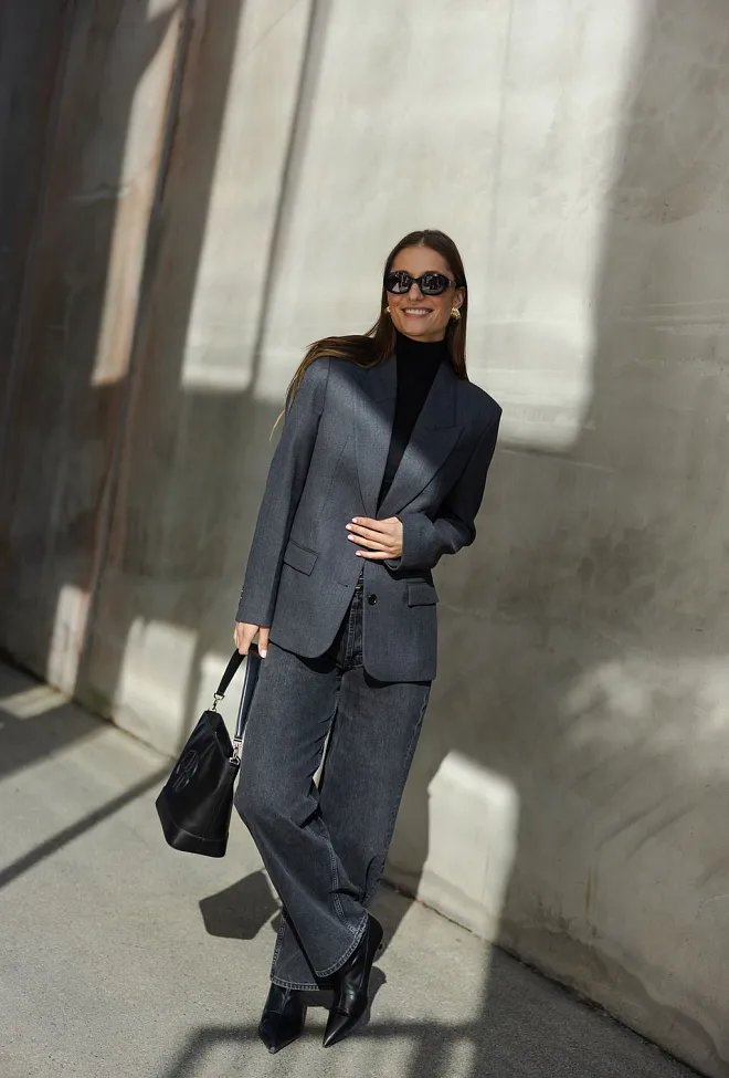 Anine Bing ross single-breasted blazer dark heather grey grå dressjakke 3
