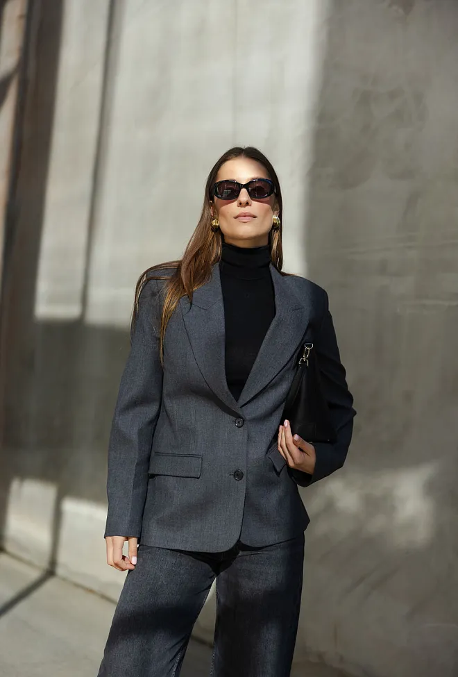 Anine Bing ross single-breasted blazer dark heather grey grå dressjakke 5