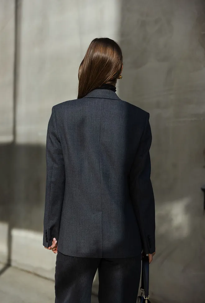 Anine Bing ross single-breasted blazer dark heather grey grå dressjakke 7