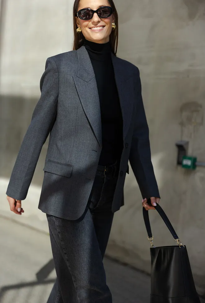 Anine Bing ross single-breasted blazer dark heather grey grå dressjakke 