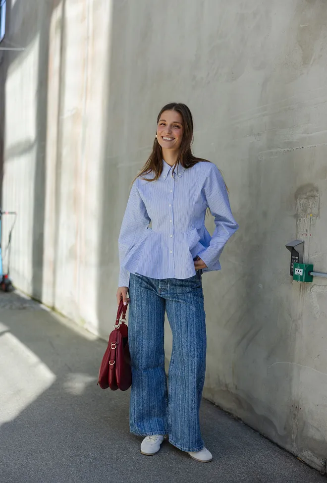 ganni Structured Denim Double Fly Baggy Jeans Mid Blue Stone 5