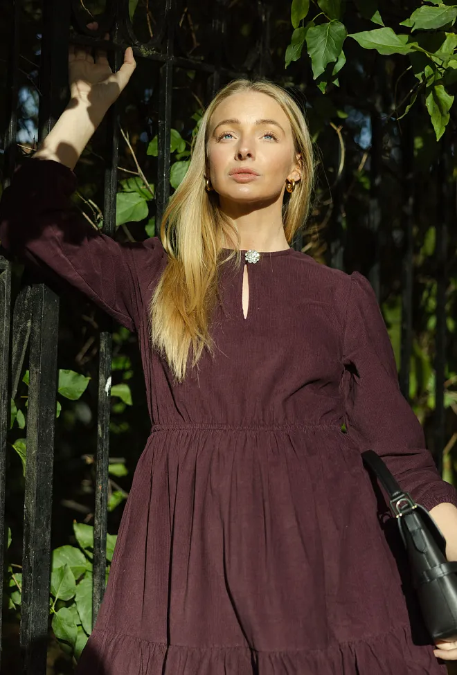 Nectar Vitality Dress Burgundy cordkjole minikjole 8