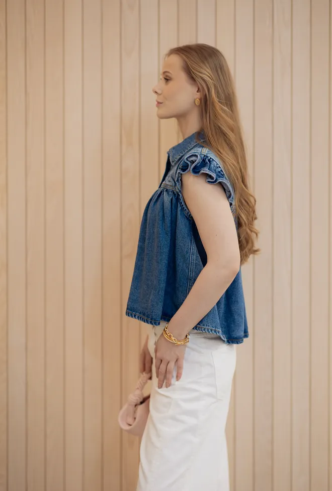 GANNI Light Weight Denim Top Tint Wash denimtopp 5