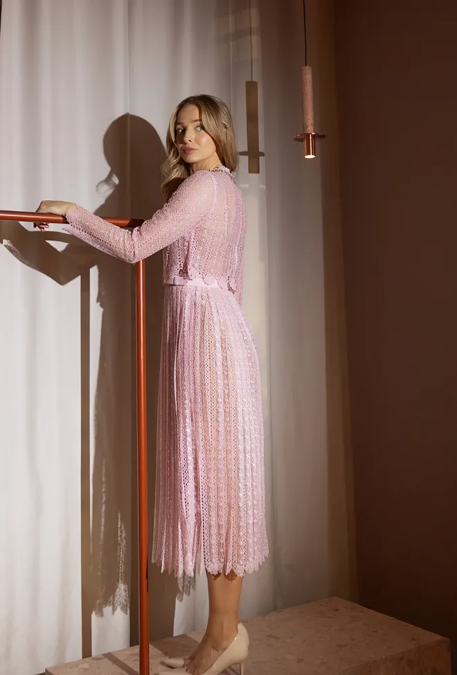 Self-Portrait Organza Lace Midi Dress Pink blondekjole 3