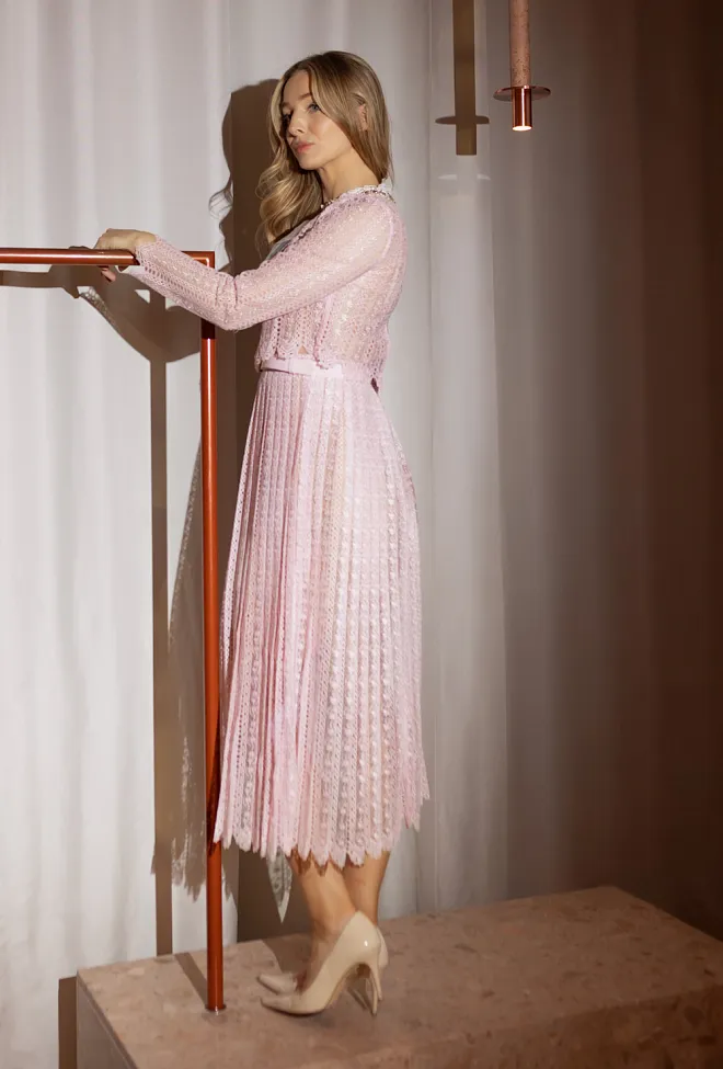 Self-Portrait Organza Lace Midi Dress Pink blondekjole 8