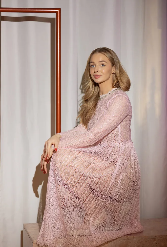 Self-Portrait Organza Lace Midi Dress Pink blondekjole 4