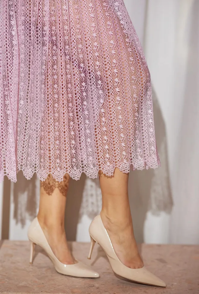 Self-Portrait Organza Lace Midi Dress Pink blondekjole 7