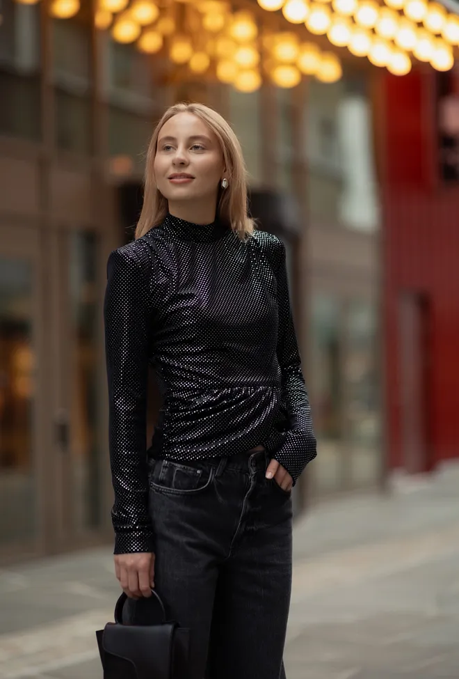 Rotate Velvet Draped Top Black topp 4