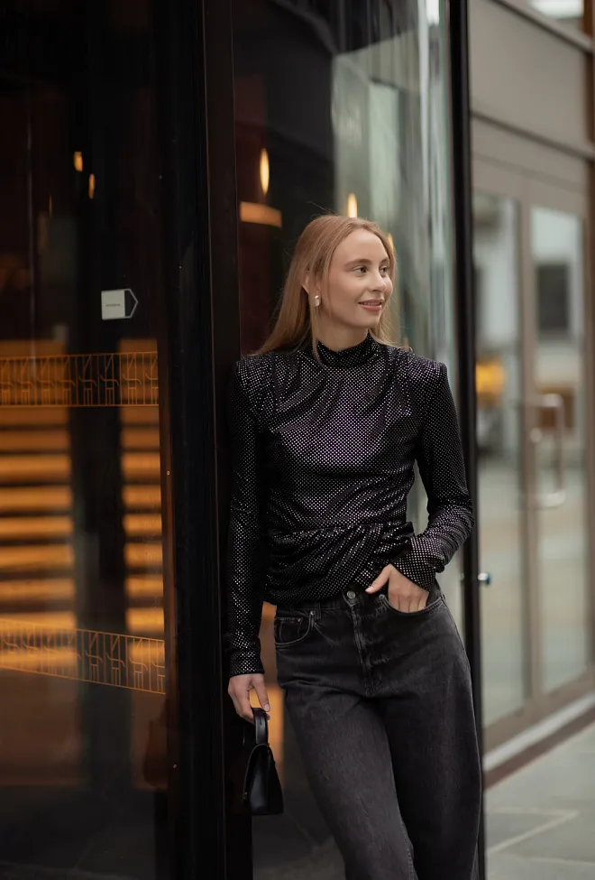Rotate Velvet Draped Top Black topp