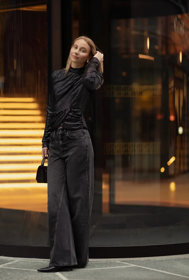 Rotate Velvet Draped Top Black topp 3