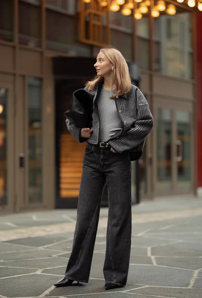 Anine Bing Camden Jacket Black And Grey Check jakke 2