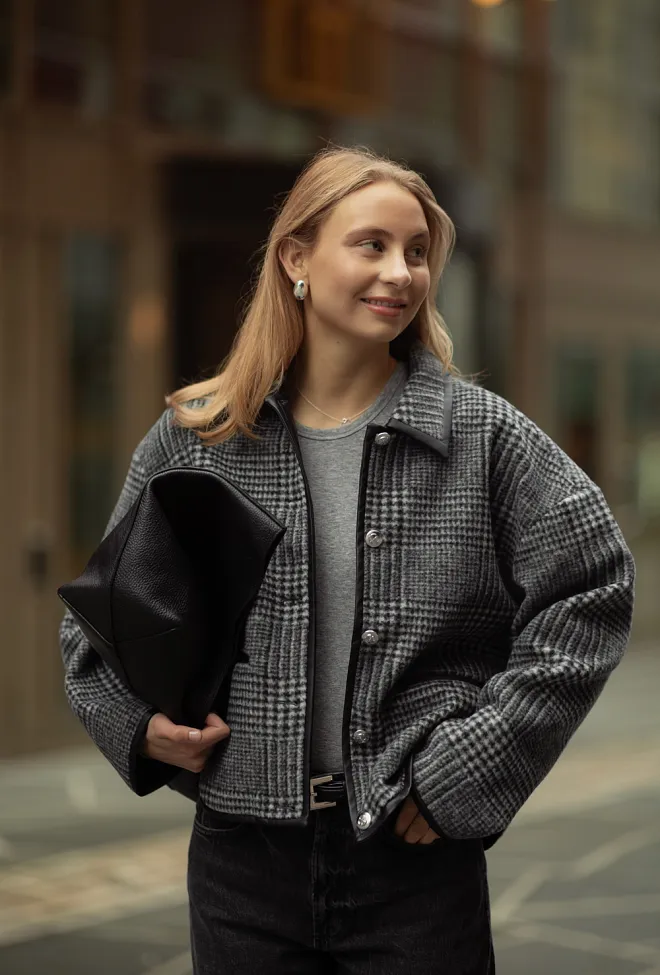 Anine Bing Camden Jacket Black And Grey Check jakke 