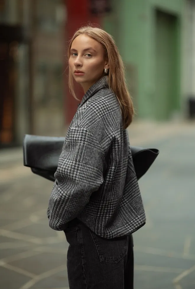 Anine Bing Camden Jacket Black And Grey Check jakke 3