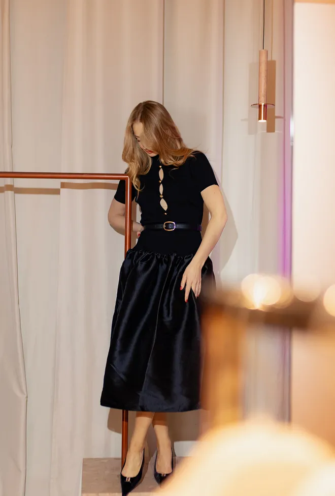 Self-Portrait Knit Taffeta Midi Dress Black midikjole 7