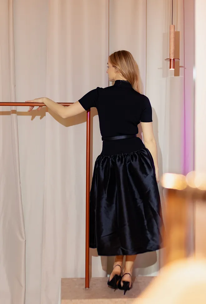 Self-Portrait Knit Taffeta Midi Dress Black midikjole 6