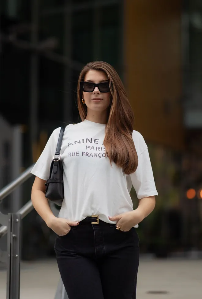 Anine bing Cohen Tee Paris Stencil Ivory t-skjorte